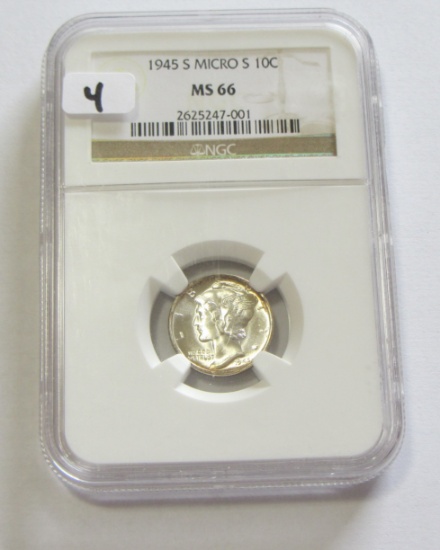 TOUGH COIN 1945-S MICRO S MERCURY DIME GEM NGC MS 66