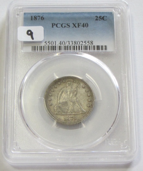 1876 SEATED QUARTER PCGS XF 40 TOUGH IN THIS GRADE