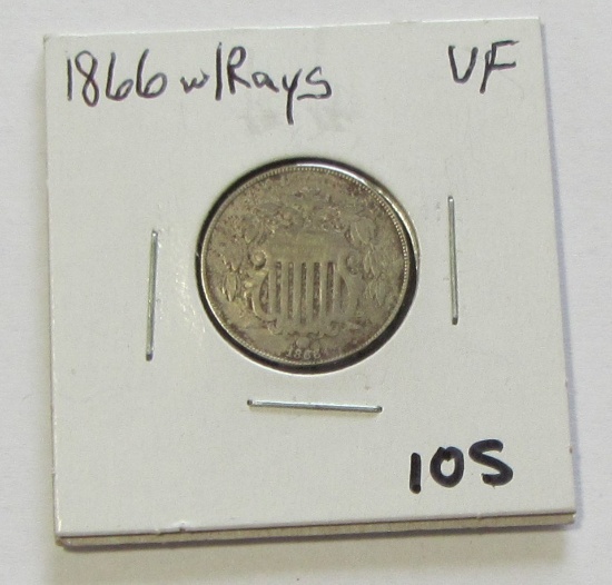 1866 RAYS SHIELD NICKEL