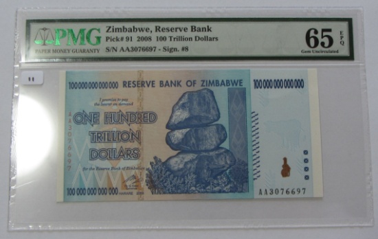 100 TRILLION DOLLARS ZIMBABWE PMG 65 EPQ GEM PICK 91