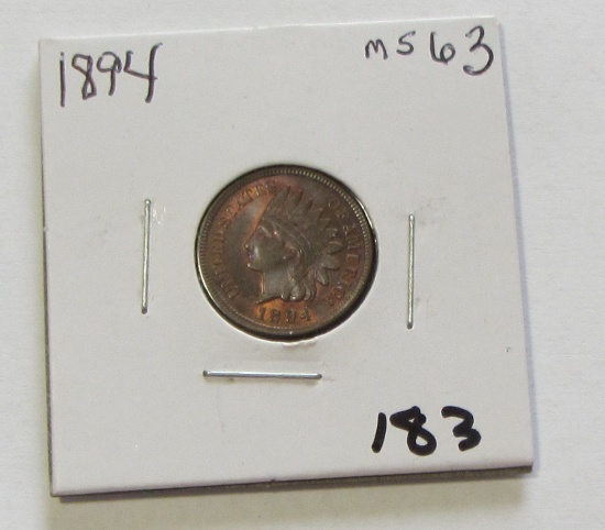 SOLID 1894 UNCIRCULATED INDIAN HEAD CENT HINTS OF RED