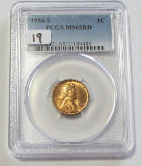 1954-S STUNNING PCGS WHEAT CENT 65 RED