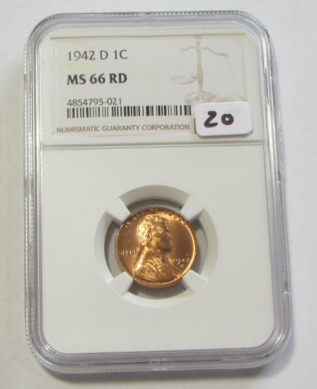 1942-D WHEAT CENT RED NGC 66