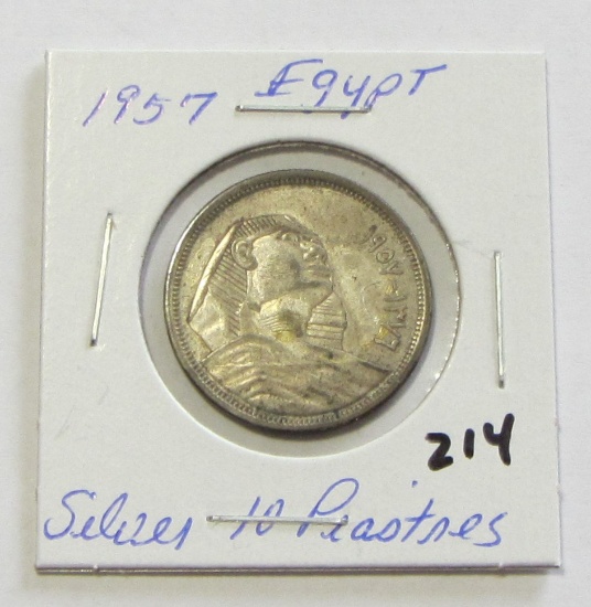 1957 Egypt Silver 10 Piastres