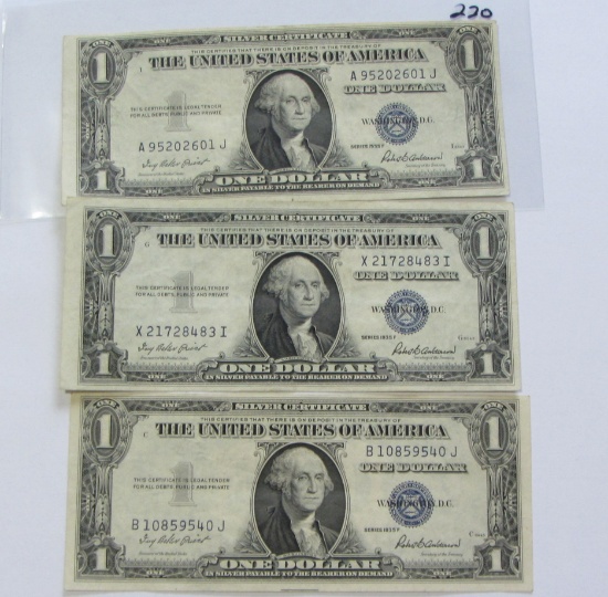 Lot of 3 - 1935F $1 Silver Certificate Blue Seal