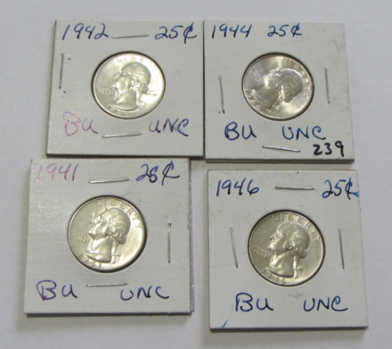1942 1944 1941 1946 BRILLIANT UNCIRCULATED SILVER QUARTER LOT