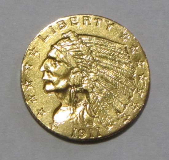 $2.5 GOLD QUARTER EAGLE INDIAN CLEANED 1911