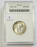 STUNNING 1929 STANDING LIBERTY QUARTER ANACS MS 61 UNDERGRADED