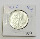 1942-D WALKING LIBERTY HALF BU