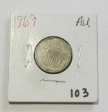 1869 SHIELD NICKEL AU