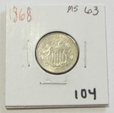 1868 HIGH GRADE SHIELD NICKEL