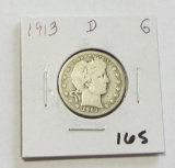 1913-D BARBER QUARTER