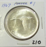 1967 Flying Canada Goose Silver UNC PL Dollar 