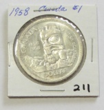 1958 Canada Totem Pole Silver UNC Dollar