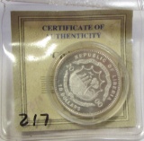 2000 Republic of Liberia Silver 10 Dollars COA Numbered 00373