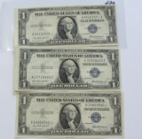 Lot of 3 - 1935F $1 Silver Certificate Blue Seal