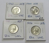 1942 1944 1941 1946 BRILLIANT UNCIRCULATED SILVER QUARTER LOT