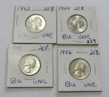 1942 1944 1941 1946 BRILLIANT UNCIRCULATED SILVER QUARTER LOT