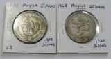 SILVER MEXICO 5 AND 25 PESO LOT 1968 1948