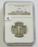 1917 TYPE 1 STANDING LIBERTY QUARTER NGC FINE 12