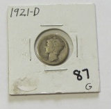 KEY DATE 1921-D MERCURY DIME