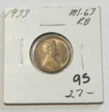 1933 WHEAT CENT UNCIRCULATED RED BROWN