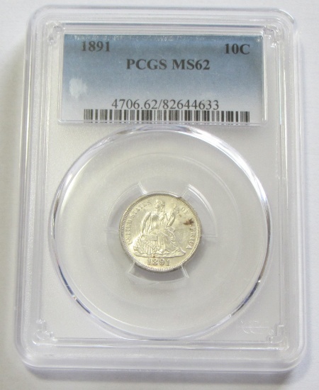 1891 SEATED DIME PCGS MS 62