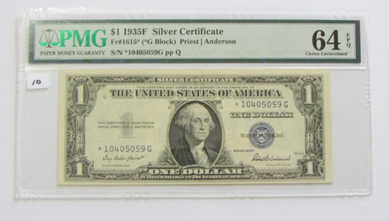 STAR $1 SILVER CERTIFICATE 1935-F PMG 64 EPQ