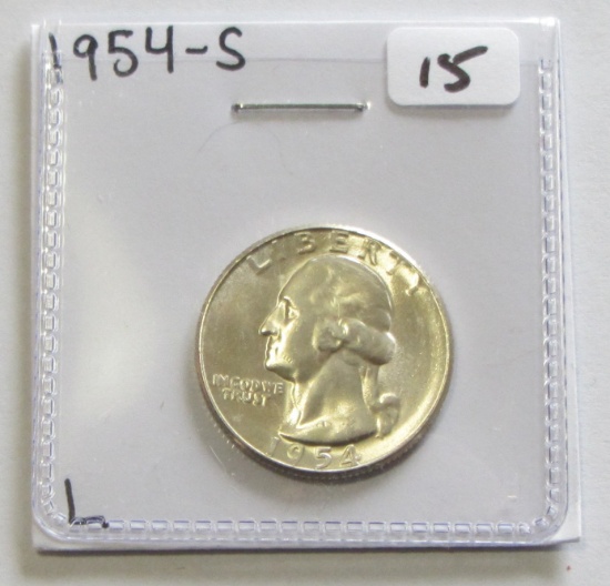 BRILLIANT UNCIRCULATED 1954-S SILVER QUARTER