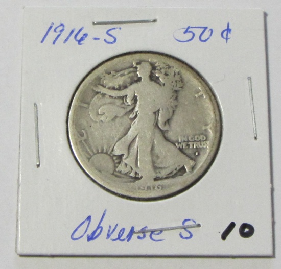 1916-S Obverse S Walking Liberty Half Dollar