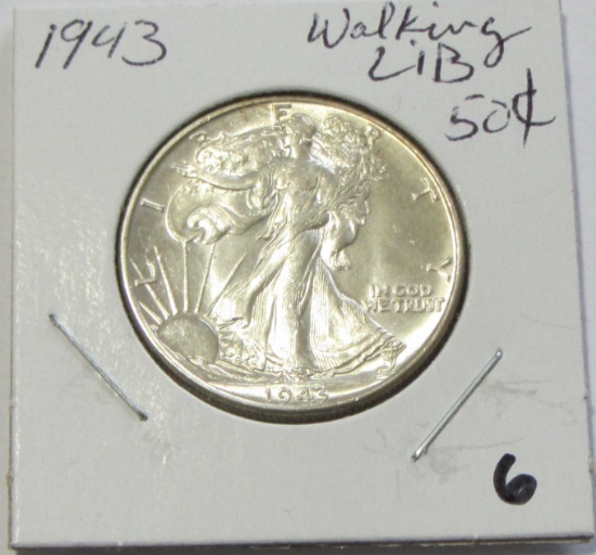 BRILLIANT UNCIRCULATED WALKING LIBERTY HALF LUSTER 1943