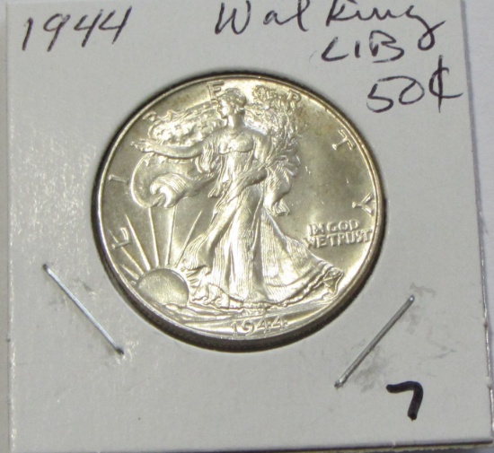 BRILLIANT UNCIRCULATED WALKING LIBERTY HALF LUSTER 1944