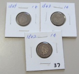 Lot of 3 - 1862, 1863 & 1864 Indian Head Cent