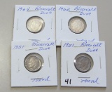 Lot of 4 - 2 - 1951, 1962, 1964 Beautiful Toned Silver Roosevelt Dimes