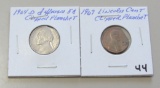 Lot of 2 - 1969 Lincoln Cent & 1964-D Jefferson Nickel - Clipped Planchet