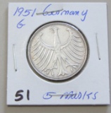 1951-G Silver Germany 5 Marks