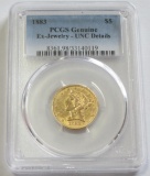 $5 GOLD 1883 HALF EAGLE LIBERTY UNC DETAILS PCGS