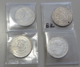 LOT OF 4 SILVER MEXICO 1 PESO COINS