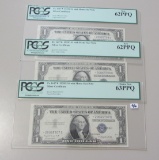 LOT OF 3 STAR $1 SILVER CERTIFICATES PCGS 62 PPQ 63 1935-G WITH MOTTO