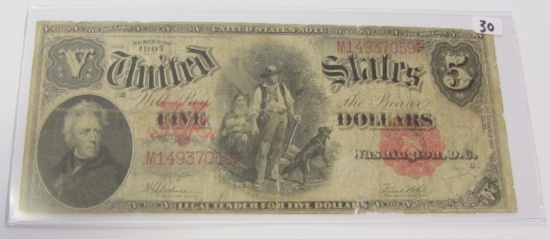 $5 1907 WOOD CHOPPER LEGAL TENDER