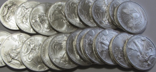 ROLL OF SILVER EAGLES BU 20 COINS TOTAL DATED 2003 PICTURE IS A STOCK PHOTO