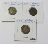 Lot of 3 - 1863, 1864 & 1865 Indian Head Cent