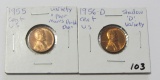 Lot of 2 - 1955 Poor Man's Double & 1956-D Shadow D Lincoln Cent