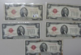 LOT OF 5 $2 1928 RED SEALS