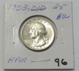 1953-D/D RPM Washington Silver Quarter BU
