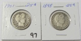 Lot of 2 - 1898 & 1901 Barber Quarter - Better Date