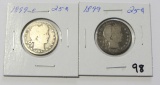 Lot of 2 - 1899 & 1899-O Barber Quarter - Better Date