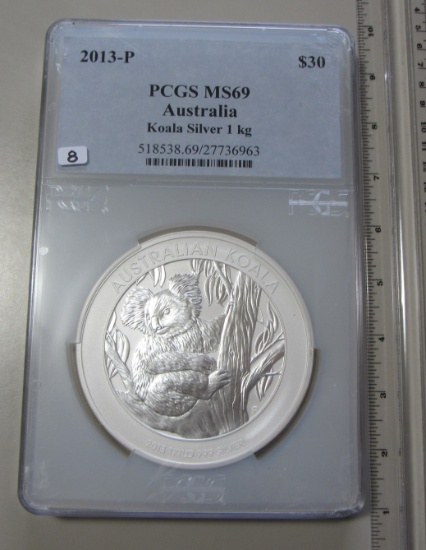 HUGE ONE KILO SILVER 2013-P KOALA AUCTRALIA $30 PCGS 32.15 OUNCES NO INTERN