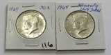 Lot of 2 - 1964 Silver Kennedy Half Dollar 