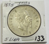 1875 Italy 5 Silver Lira